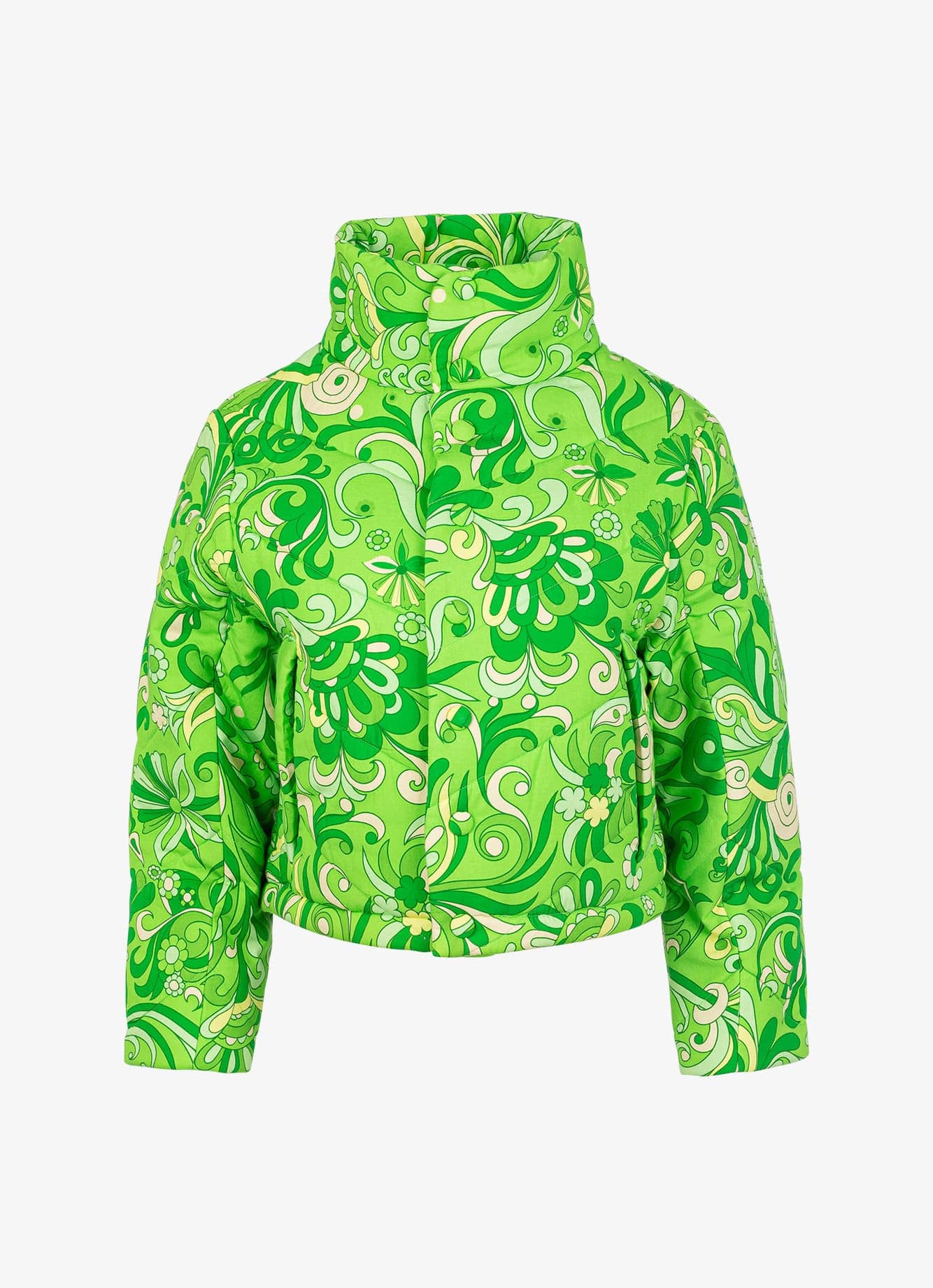 Cotton Quilted Jacket - Lime Psychedelic Floral
