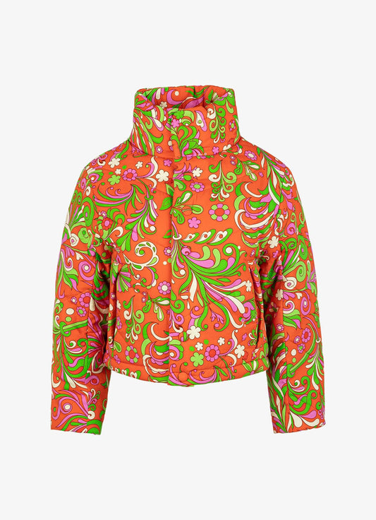 Spring Quilted Jacket - Cotton - Red Orange Psychedelic Floral