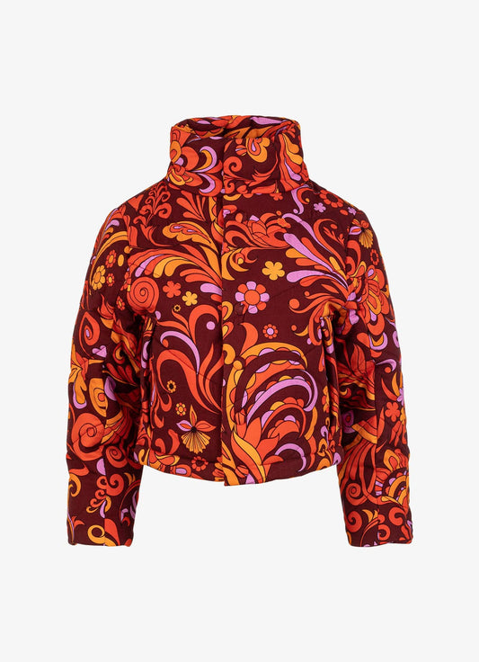 Spring Quilted Jacket - Cotton - Wine Psychedelic Floral