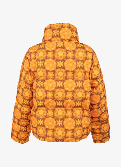 Goose Down Oversized Unisex Puffer Jacket - Orange Vintage Floral