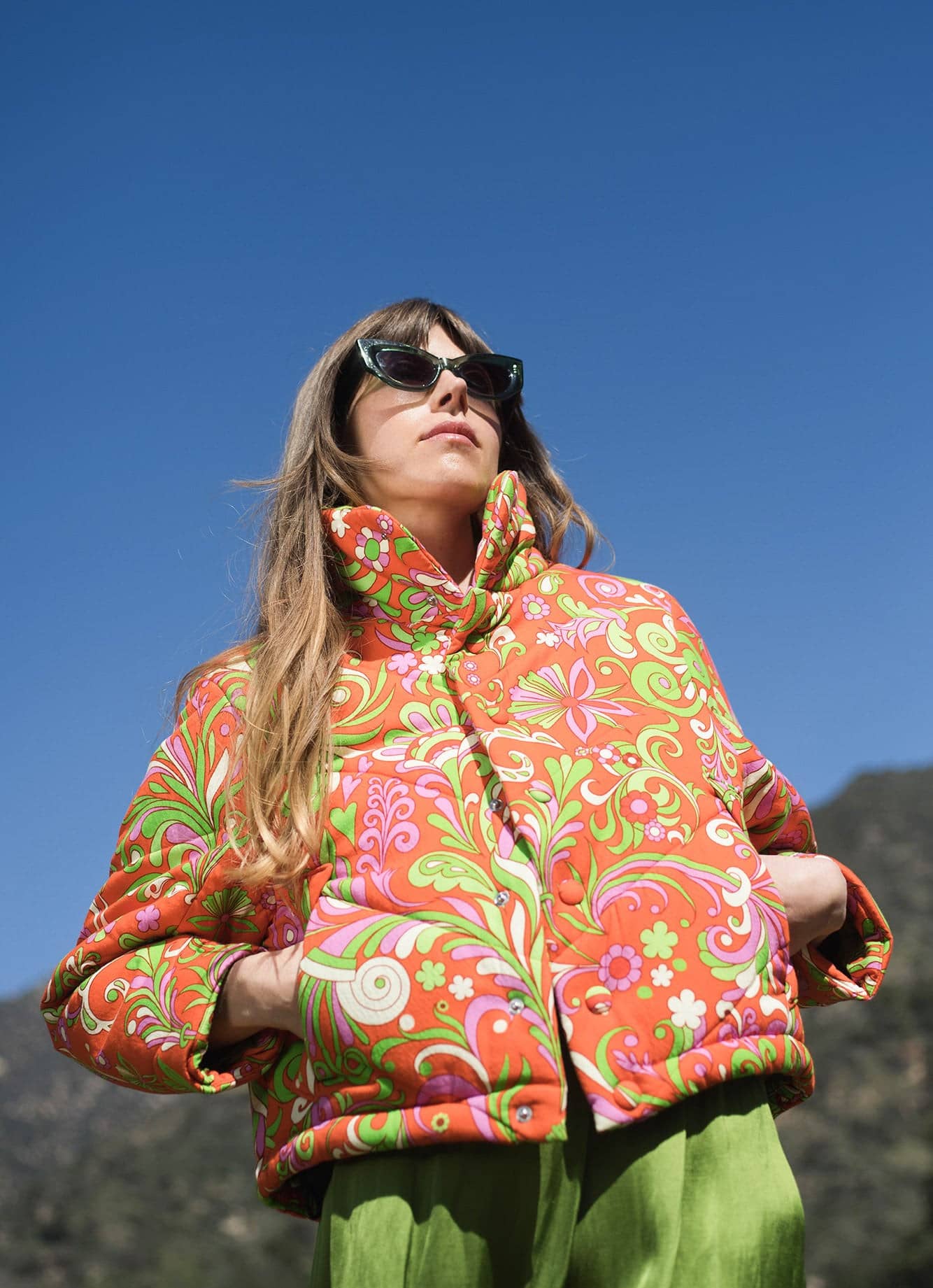 Spring Quilted Jacket - Cotton - Red Orange Psychedelic Floral